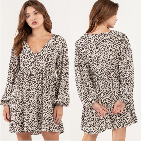 NWT BILLABONG Romantic Floral Mini Dress Feminine Flirty Fun Babydoll X Small 6 - Picture 1 of 10